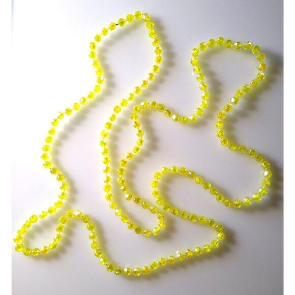 Hippy Mod Era Aurora Borealis Lemon Yellow Retro Beads Unused OLD Stock 1960's - Picture 2 of 4